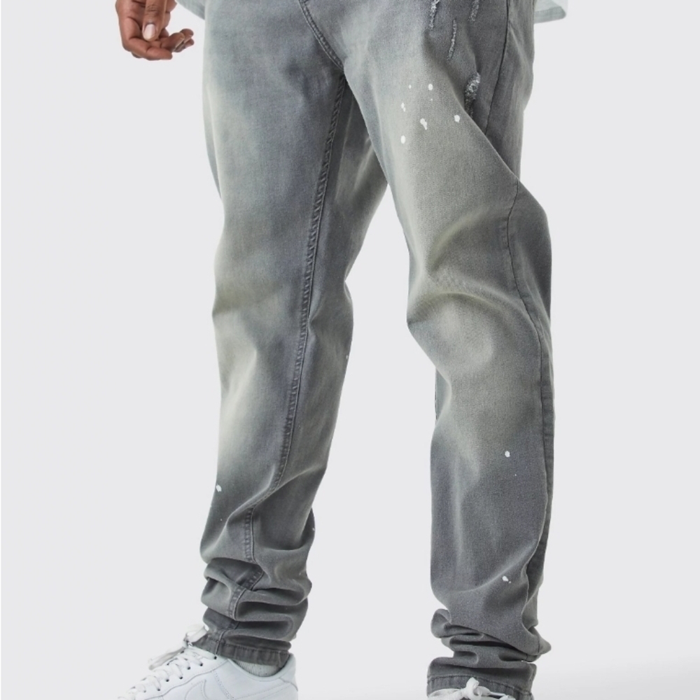 Boohoo Mens Distressed Gray Skinny Jeans